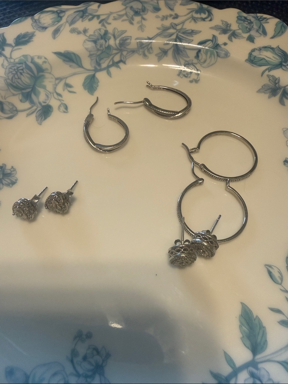Silver and diamond Hoop and Stud Earring Set - Elegant Silver Finish